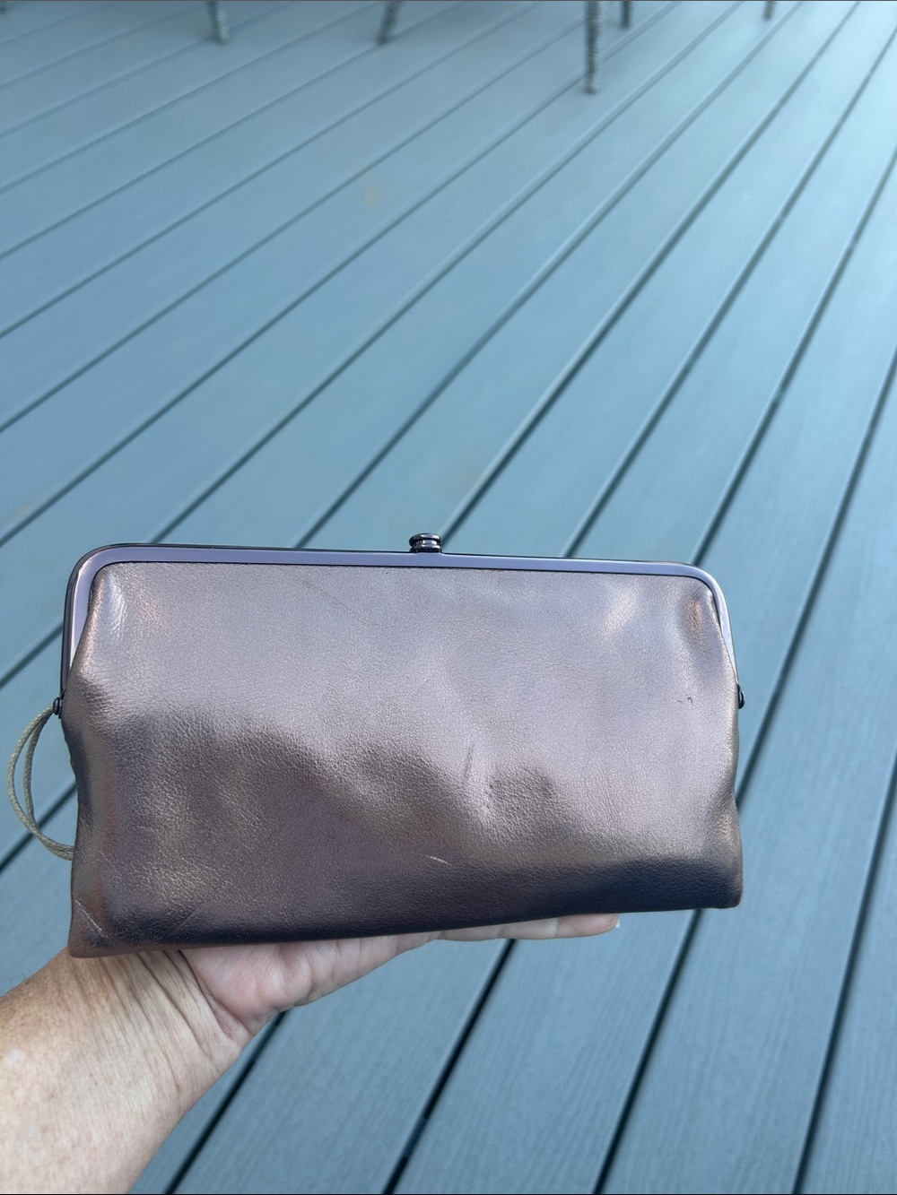 HOBO Metallic Bronze Leather Frame-Clasp Clutch, NWT - Picture 10 of 10